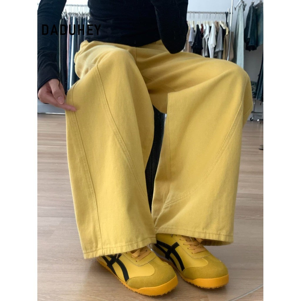 DADUHEY Wide-Leg High-Waist Mop Jeans Women | Loose Straight