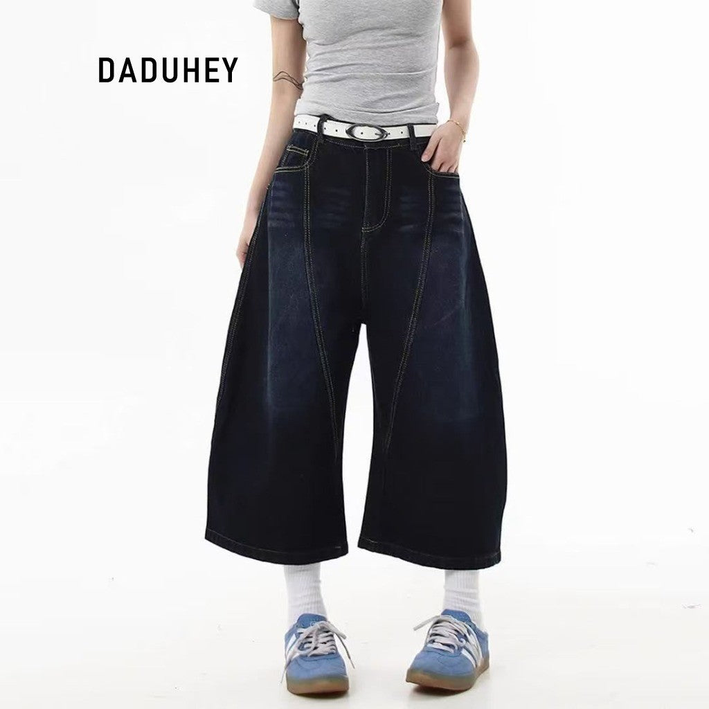 DADUHEY Retro Embroidered Cropped Wide-Leg Jeans Women