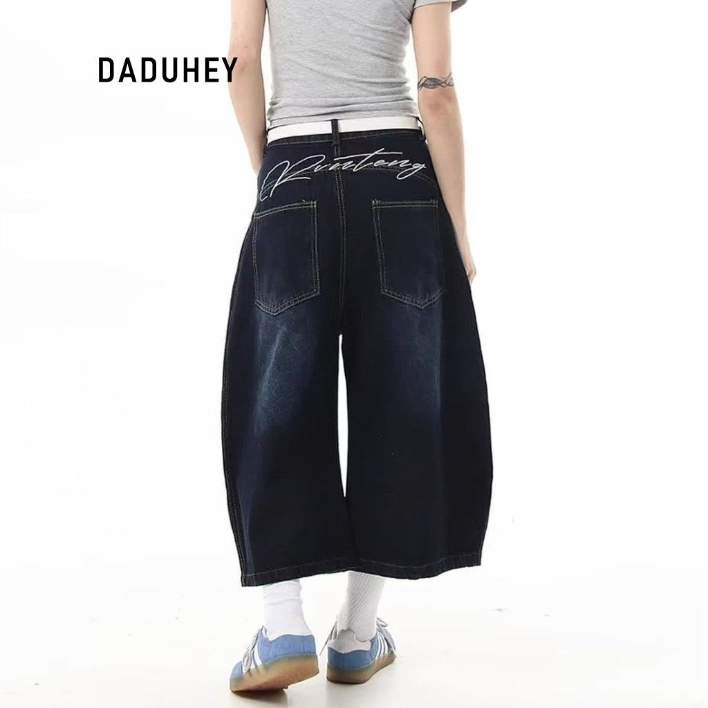 DADUHEY Retro Embroidered Cropped Wide-Leg Jeans Women