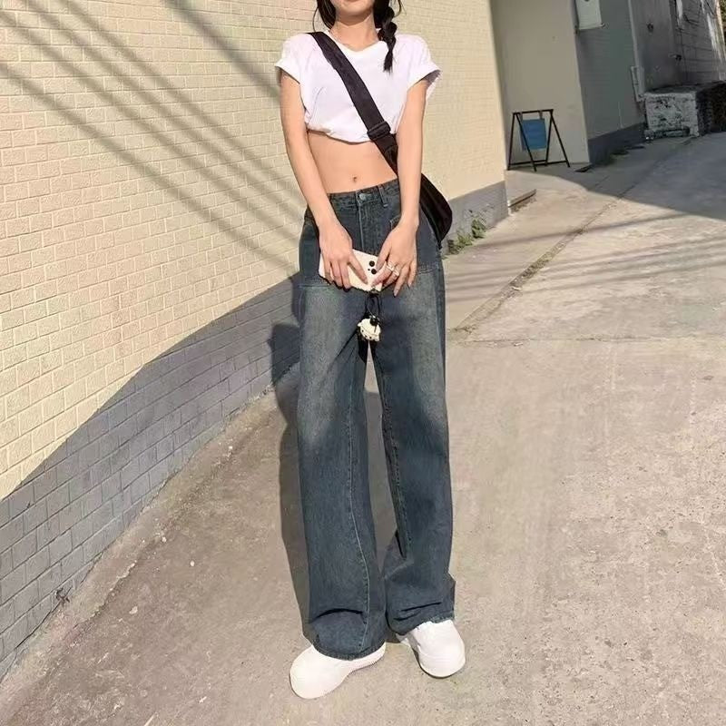 DaDuHey 2025 New Loose Drooping Slimming and Straight Cement Gray High Waist Wide Leg Jeans for Women
