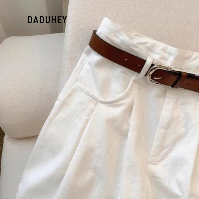 DADUHEY White High-Waist Straight Jeans Women | Wide-Leg Mop
