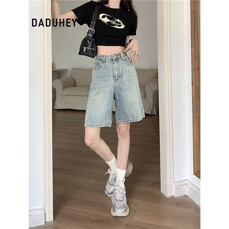 DaDuHey New Summer Hong Kong Style Loose Shorts Men's and Women's Sports Pants Summer Casual Pants