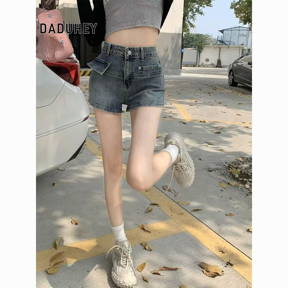 DaDuHey American High Waist Slimming and Wide Leg A- line Skirt plus Size Retro Hot Girl Ultra Short Denim Shorts