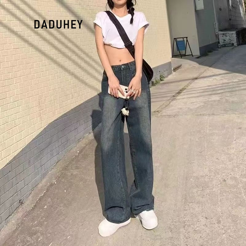 DaDuHey 2025 New Loose Drooping Slimming and Straight Cement Gray High Waist Wide Leg Jeans for Women