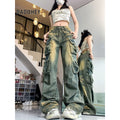 DaDuHey N1879 Cargo Vintage Washed Multi-Pocket Wide-Leg Jeans
