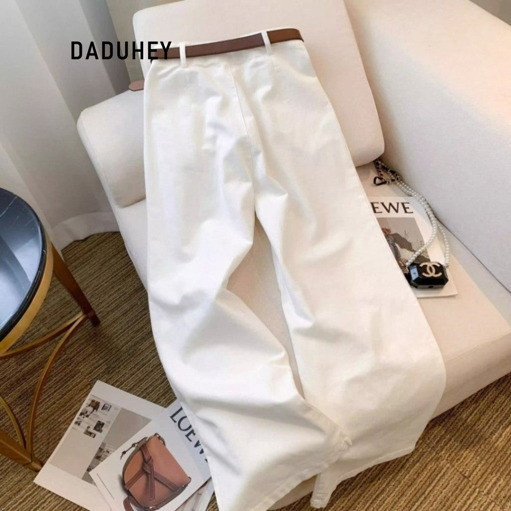 DADUHEY White High-Waist Straight Jeans Women | Wide-Leg Mop