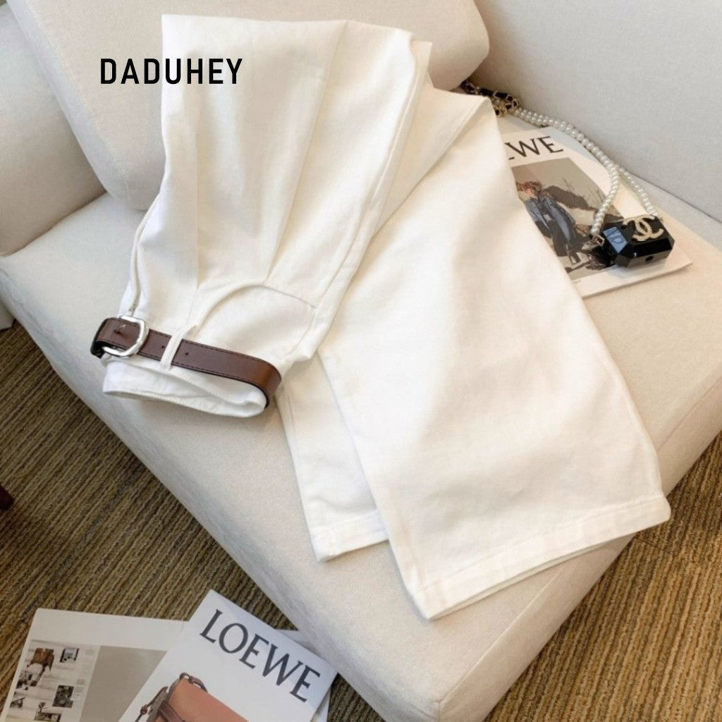 DADUHEY White High-Waist Straight Jeans Women | Wide-Leg Mop