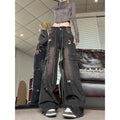 DADUHEY Frayed High-Waist Cargo Jeans Women | Washed Black