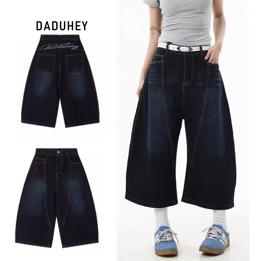 DADUHEY Retro Embroidered Cropped Wide-Leg Jeans Women