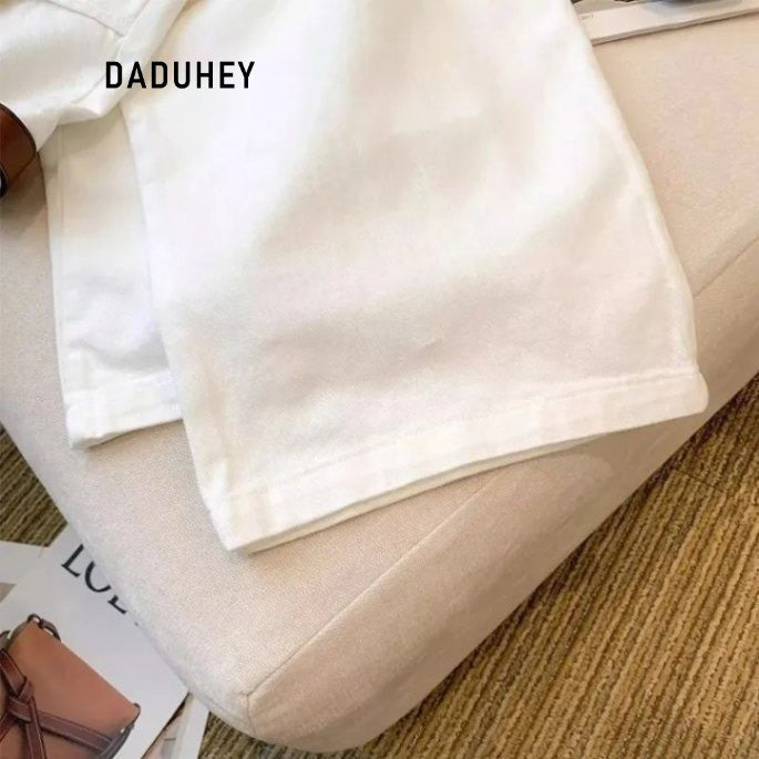 DADUHEY White High-Waist Straight Jeans Women | Wide-Leg Mop