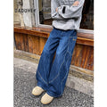 DaDuHey 1911 Retro Loose Wide-Leg Dark Blue Denim Pants