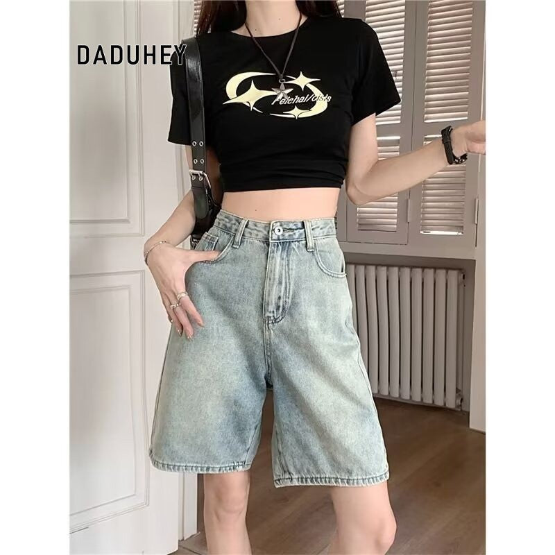 DaDuHey New Summer Hong Kong Style Loose Shorts Men's and Women's Sports Pants Summer Casual Pants