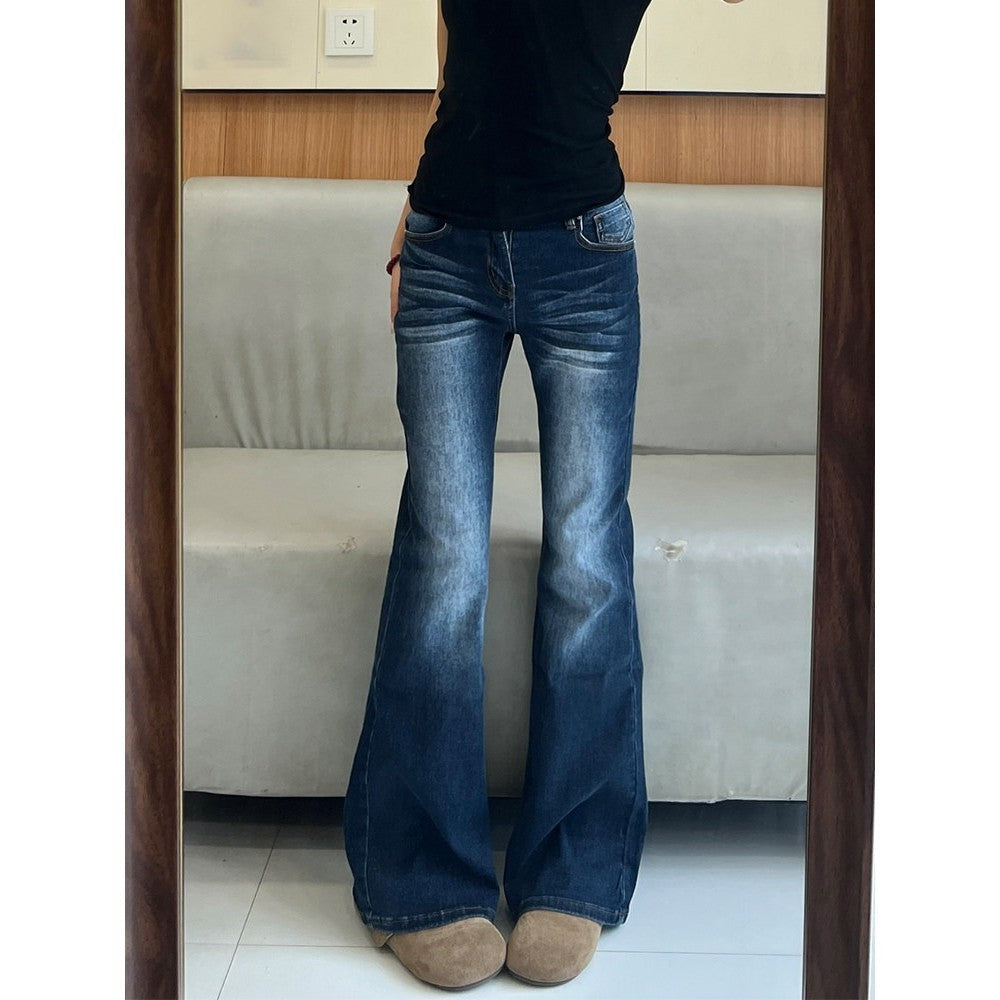 DADUHEY Women's Jeans New Large Size Plump Girls Slim Fit Slimming Cover Versatile Washed Distressed Bootcut Pants | 1917