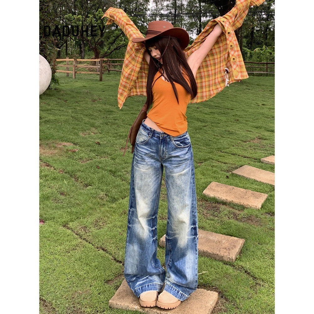 DADUHEY American-Style Retro Loose Wide-Leg Jeans Women's New Lazy Drooping Slimming Straight Pants | 9130