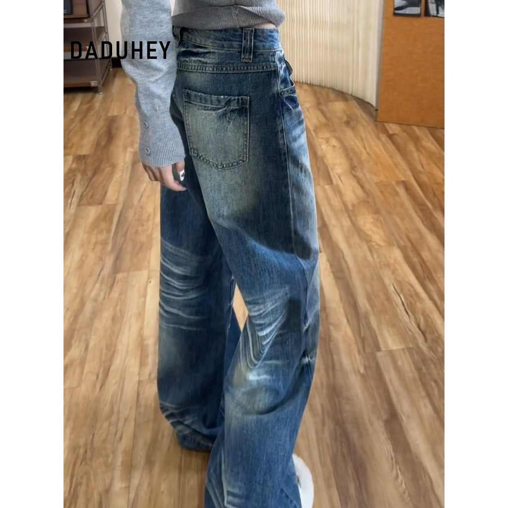 DADUHEY American-Style Retro Loose Wide-Leg Jeans Women's New Lazy Drooping Slimming Straight Pants | 9130