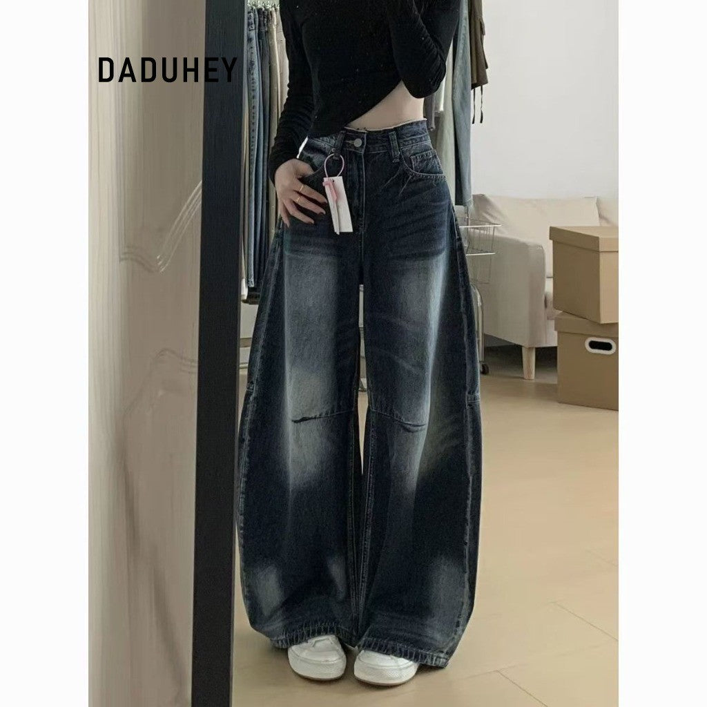 DADUHEY Washed Wide-Leg Jeans Women | American Retro Straight