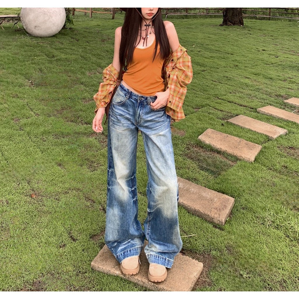 DADUHEY American-Style Retro Loose Wide-Leg Jeans Women's New Lazy Drooping Slimming Straight Pants | 9130