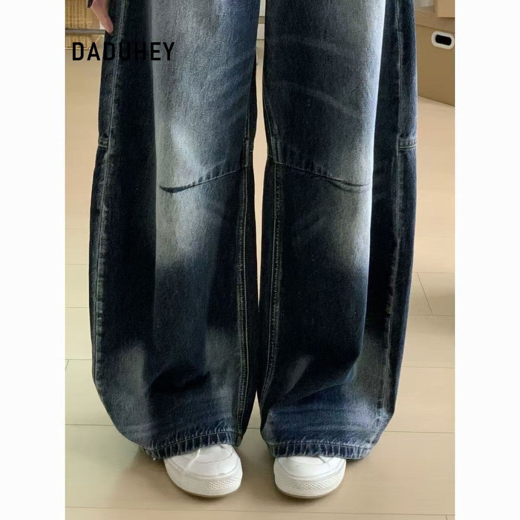 DADUHEY Washed Wide-Leg Jeans Women | American Retro Straight