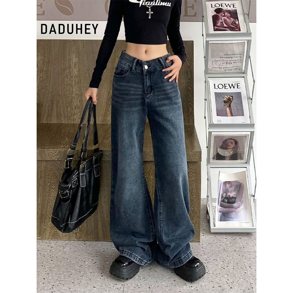 DADUHEY Jeans Women's American High Waist Straight Design Summer Retro Hong Kong Style Loose Slimming Draping Wide Leg Pants | 139