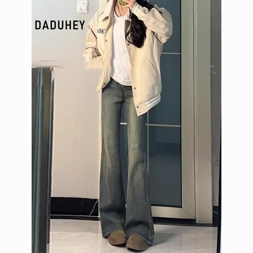 DADUHEY Women's Jeans Retro Washed Distressed New High Waist Skinny Pants | 1906