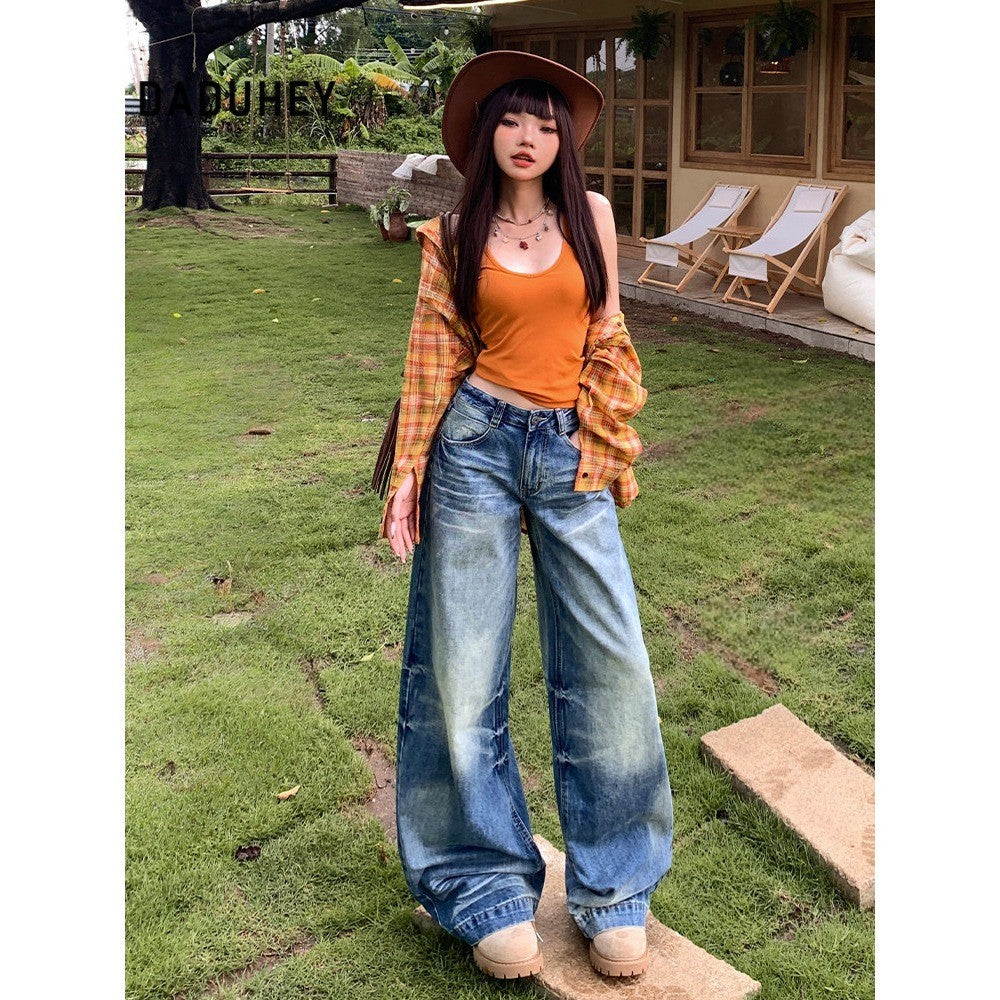 DADUHEY American-Style Retro Loose Wide-Leg Jeans Women's New Lazy Drooping Slimming Straight Pants | 9130