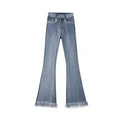 DADUHEY Korean Style Raw Edges Design Small Skinny Women's Jeans New High Waist Elastic Slim Fit Slimming Horseshoe | 954
