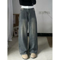 DADUHEY American Retro Straight New High Waist Slimming Draping Wide Leg Mop Jeans for Women | 1840