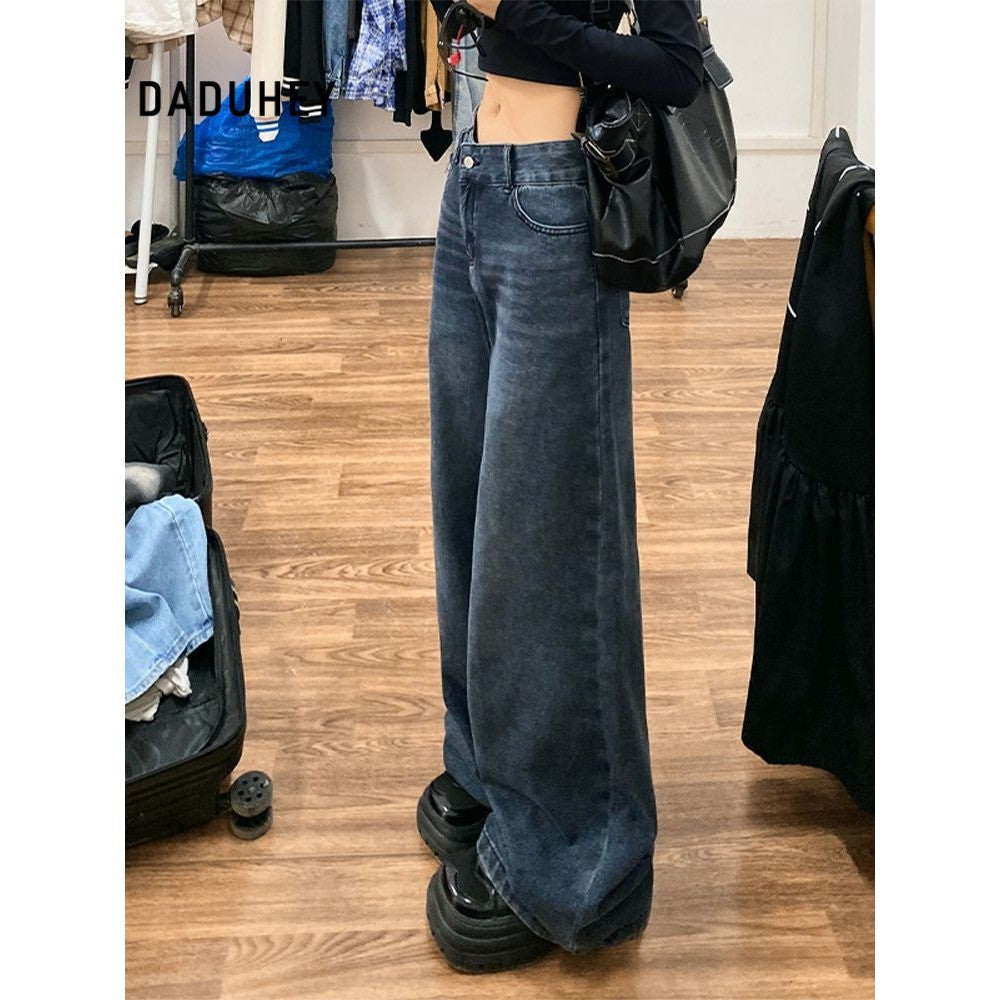 DADUHEY Jeans Women's American High Waist Straight Design Summer Retro Hong Kong Style Loose Slimming Draping Wide Leg Pants | 139