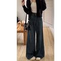 DADUHEY Retro Blue A- Style Wide-Leg Jeans for Women New Large Size Loose Slimming Pear Shapes Straight-Leg Pants | 1853