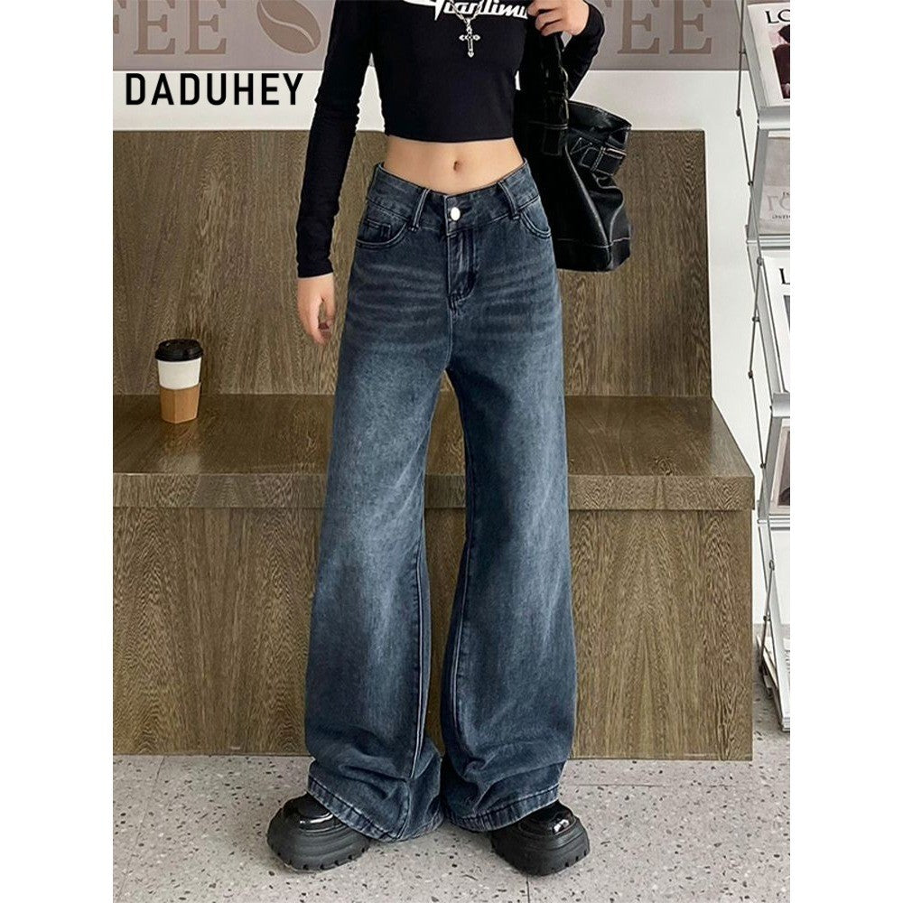 DADUHEY Jeans Women's American High Waist Straight Design Summer Retro Hong Kong Style Loose Slimming Draping Wide Leg Pants | 139