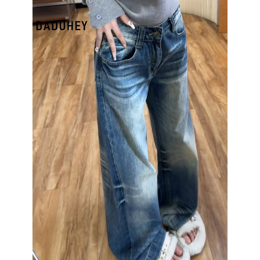 DADUHEY American-Style Retro Loose Wide-Leg Jeans Women's New Lazy Drooping Slimming Straight Pants | 9130