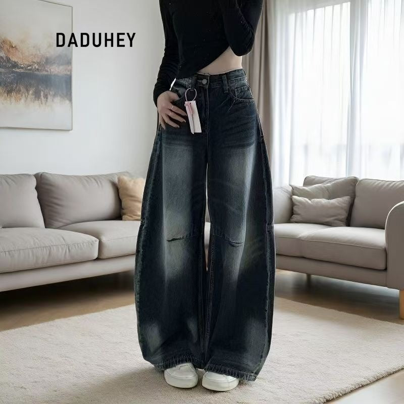 DADUHEY Washed Wide-Leg Jeans Women | American Retro Straight