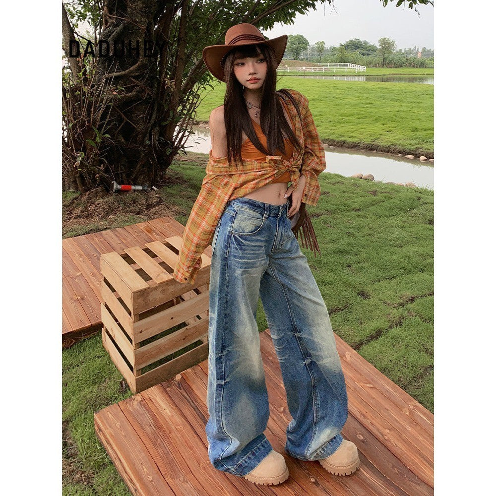 DADUHEY American-Style Retro Loose Wide-Leg Jeans Women's New Lazy Drooping Slimming Straight Pants | 9130