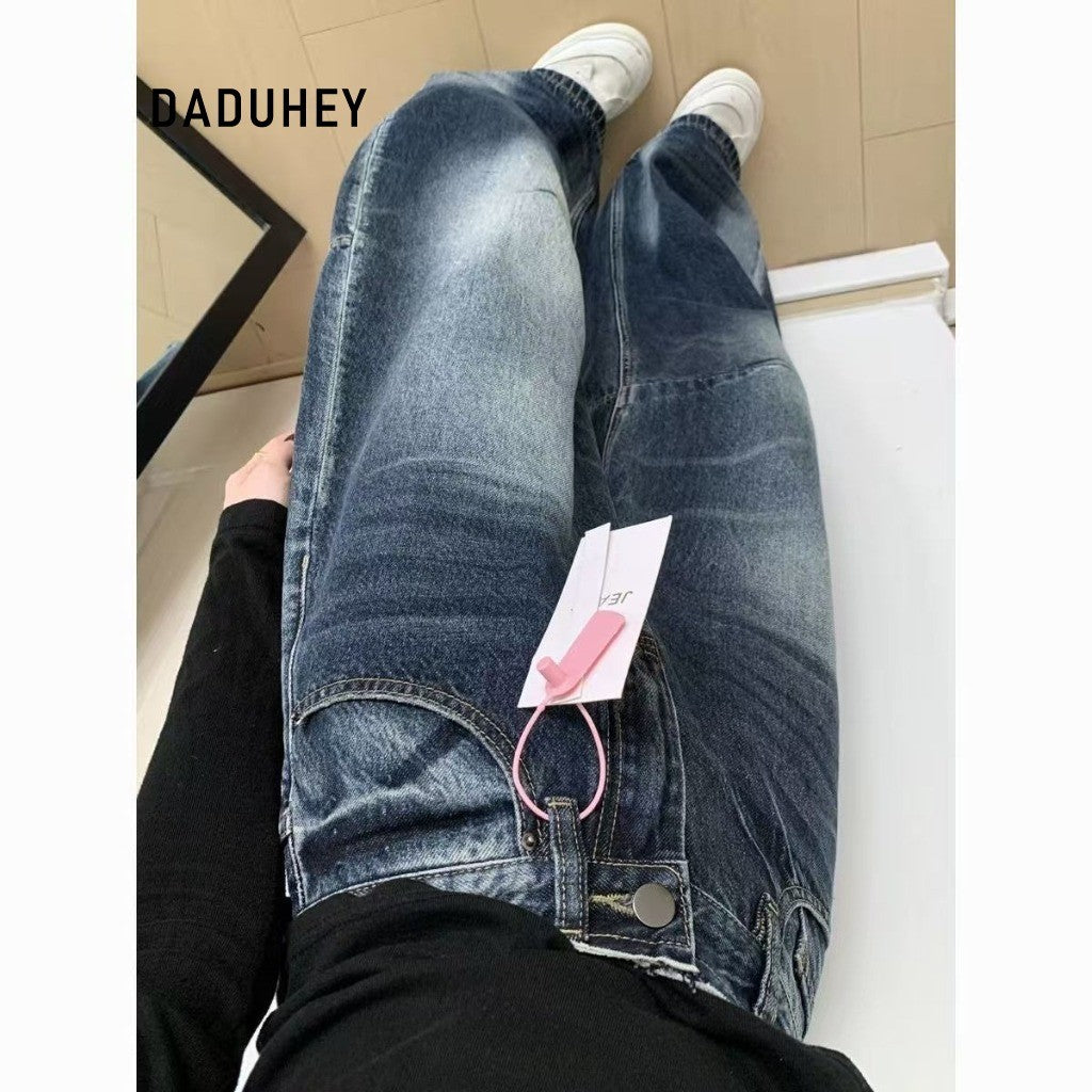 DADUHEY Washed Wide-Leg Jeans Women | American Retro Straight