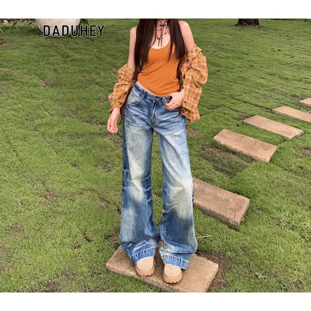 DADUHEY American-Style Retro Loose Wide-Leg Jeans Women's New Lazy Drooping Slimming Straight Pants | 9130