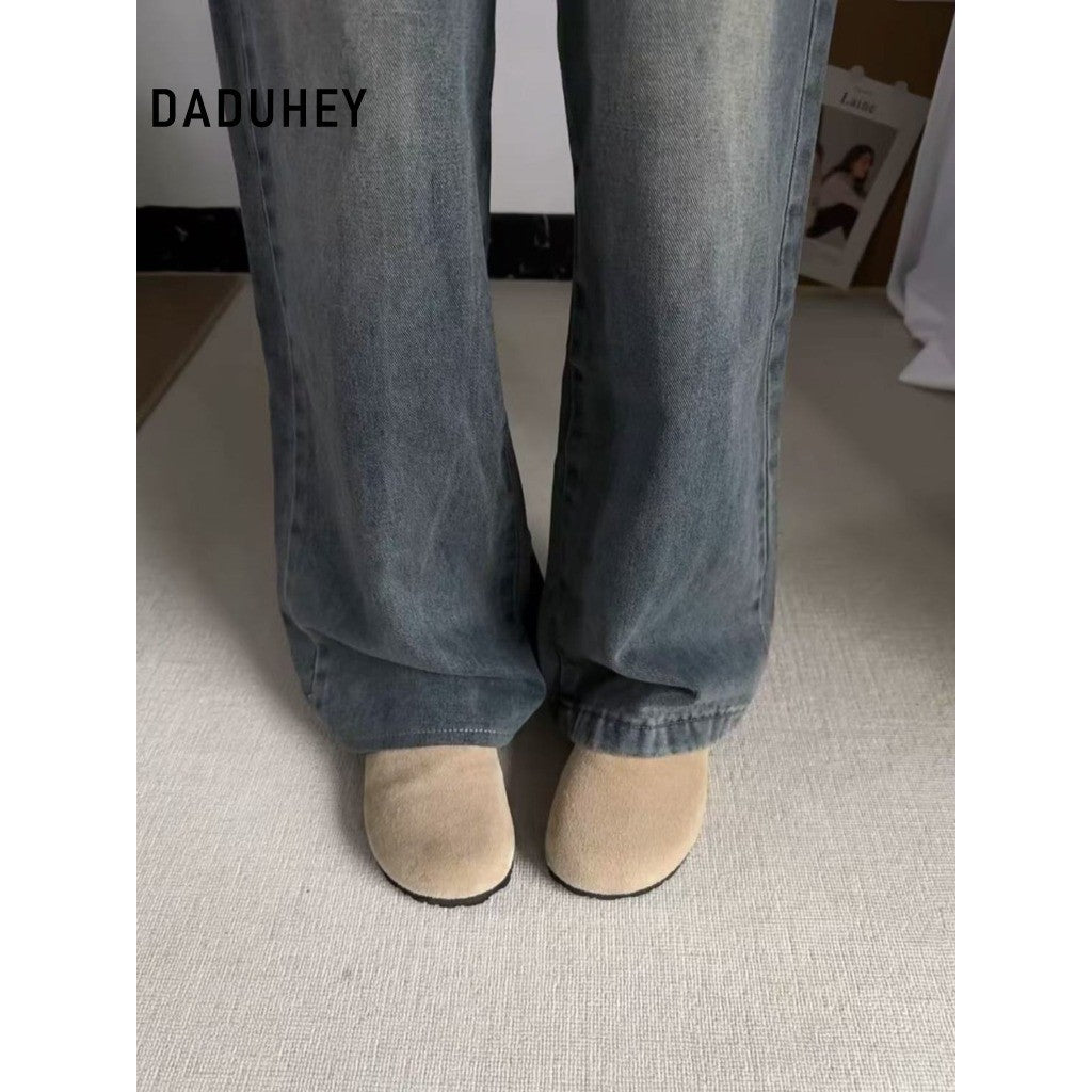 DADUHEY American Retro Straight New High Waist Slimming Draping Wide Leg Mop Jeans for Women | 1840