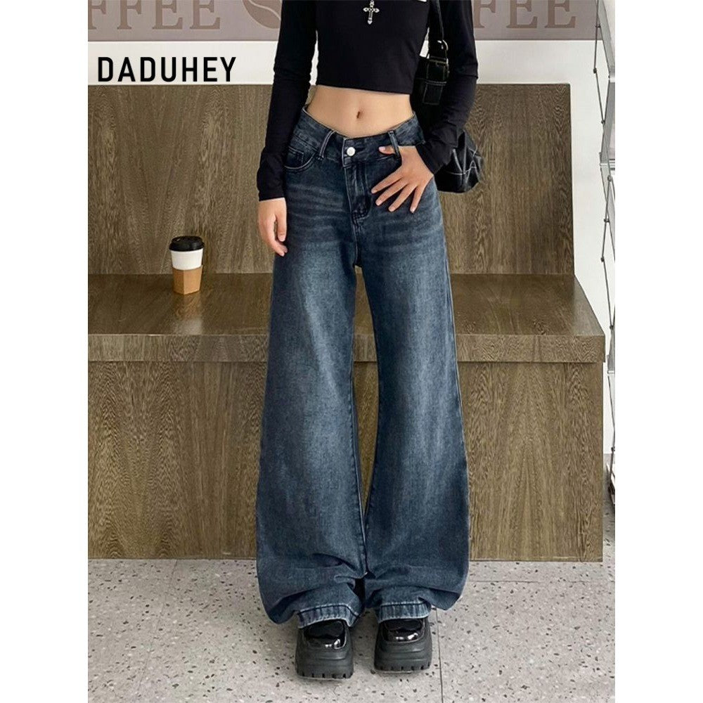 DADUHEY Jeans Women's American High Waist Straight Design Summer Retro Hong Kong Style Loose Slimming Draping Wide Leg Pants | 139