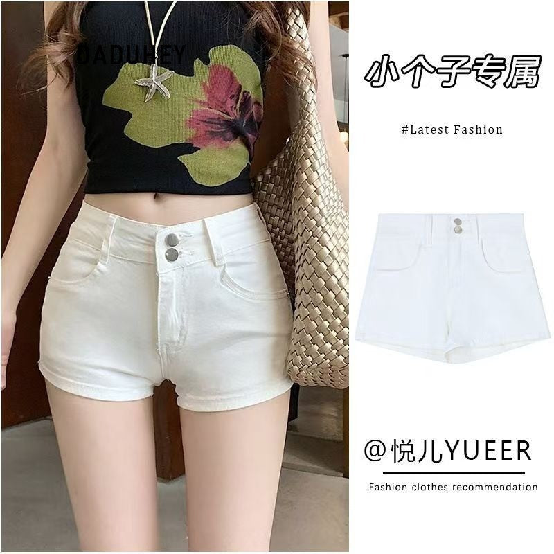 DADUHEY Khaki Slim-Fit Elastic Denim Shorts Women | 535