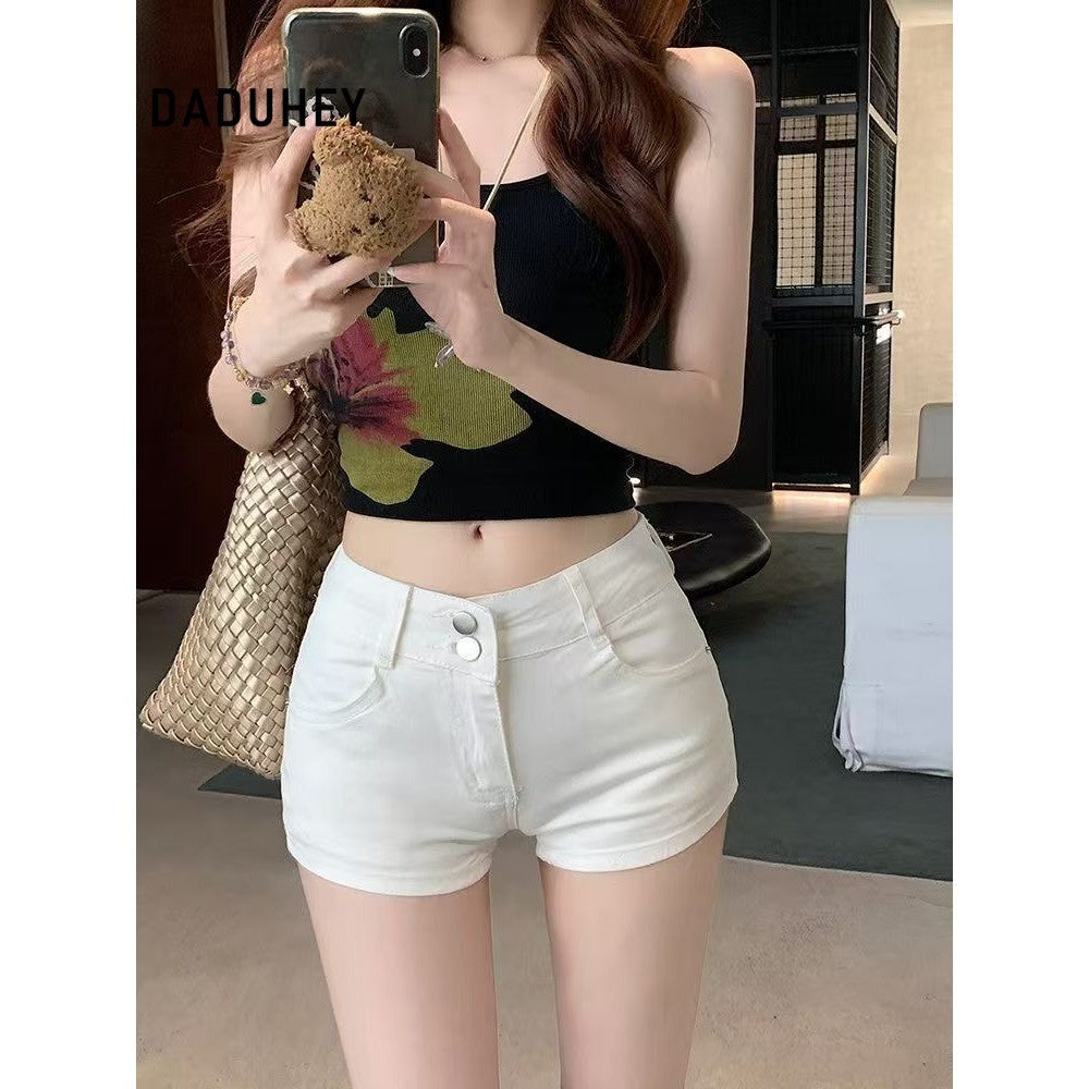 DADUHEY Khaki Slim-Fit Elastic Denim Shorts Women | 535