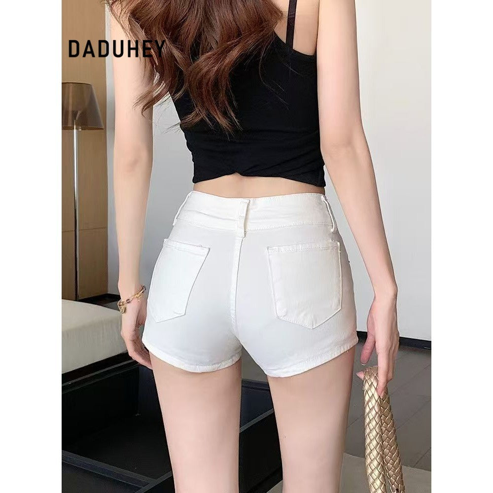 DADUHEY Khaki Slim-Fit Elastic Denim Shorts Women | 535