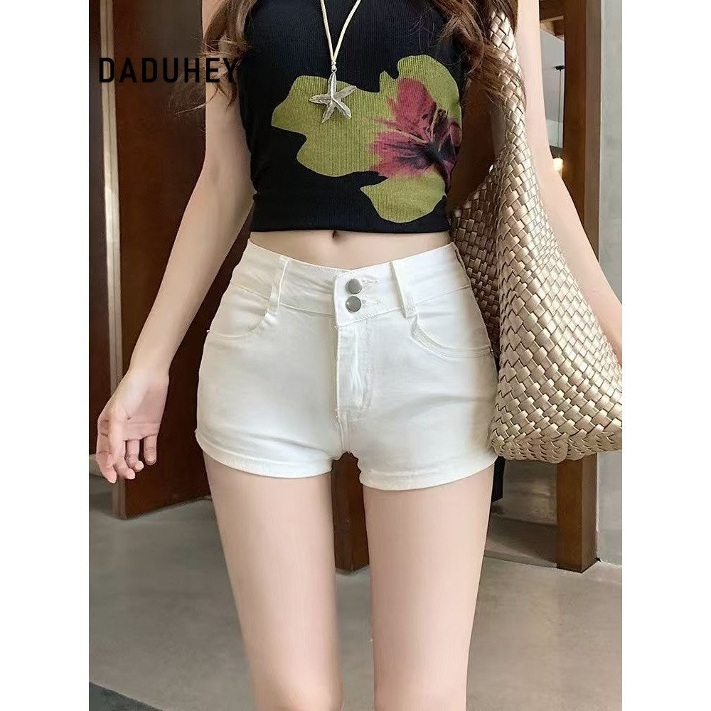 DADUHEY Khaki Slim-Fit Elastic Denim Shorts Women | 535