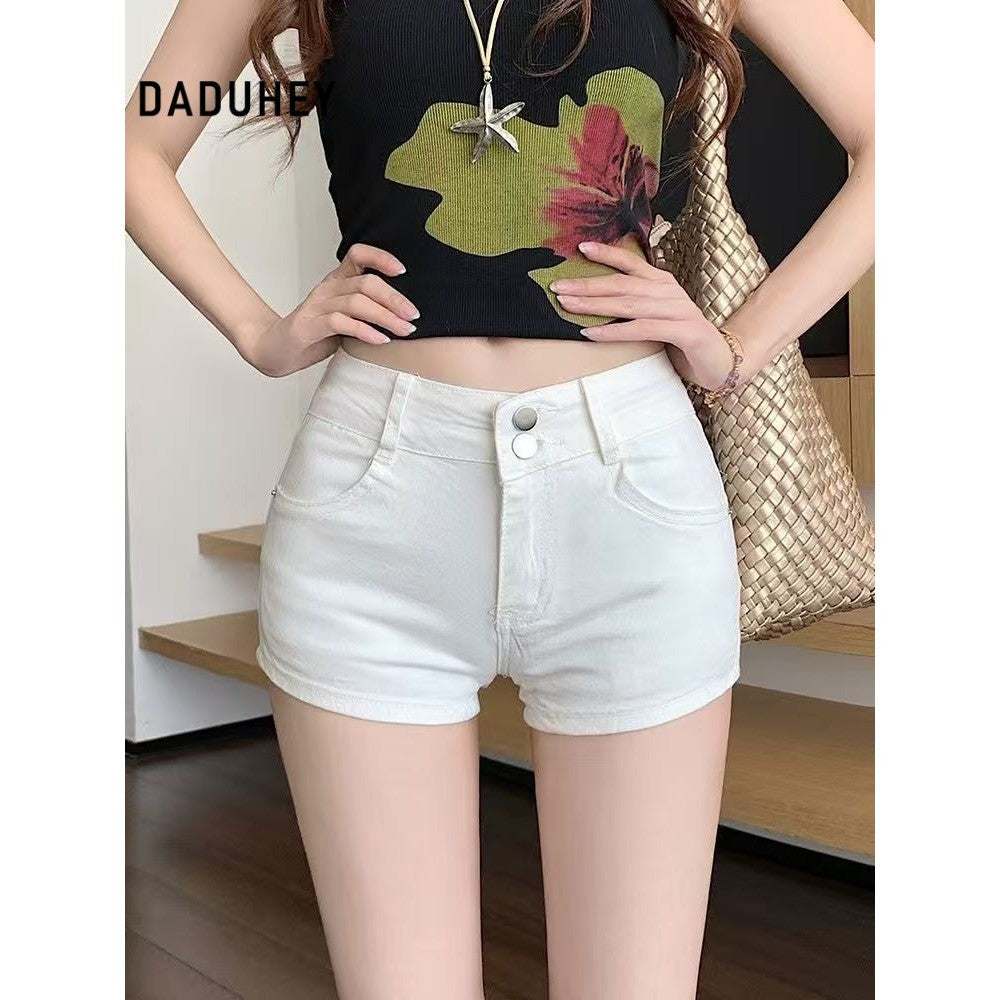DADUHEY Khaki Slim-Fit Elastic Denim Shorts Women | 535