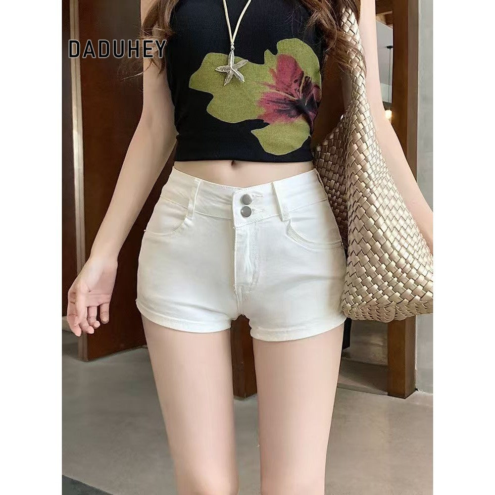 DADUHEY Khaki Slim-Fit Elastic Denim Shorts Women | 535