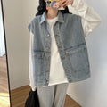 DADUHEY Retro V-neck Loose All-Matching Western Style Workwear Outer Wear Sleeveless Denim Vest Women