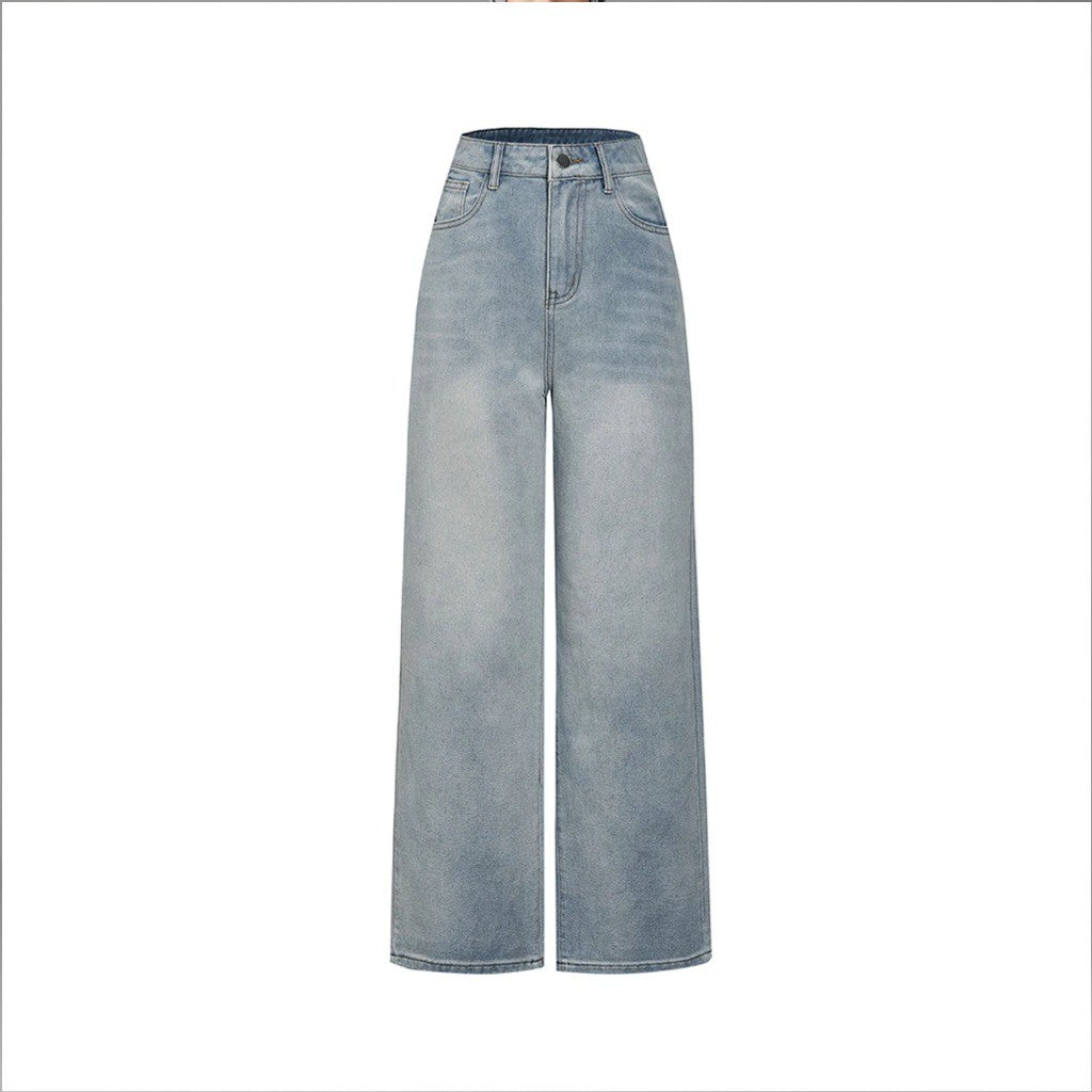 DADUHEY Light Blue Straight Jeans Ladies New High Waist Slimming All-Matching Drooping Wide-Leg Pants Ins | 135