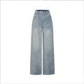 DADUHEY Light Blue Straight Jeans Ladies New High Waist Slimming All-Matching Drooping Wide-Leg Pants Ins | 135
