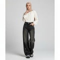 DADUHEY Women's Jeans Black Gray Embroidery Loose Figure Flattering Wide Leg Pants | 171