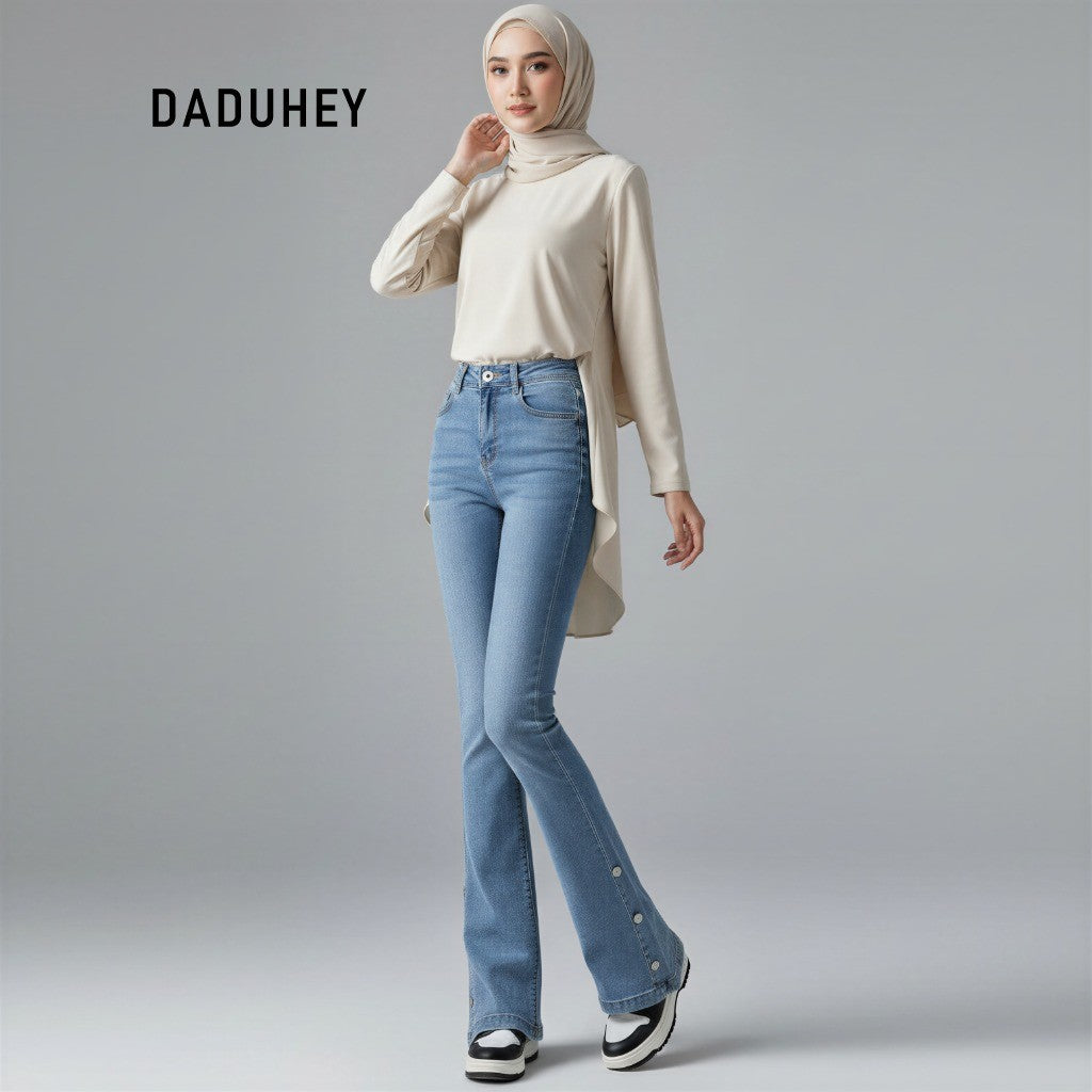 DADUHEY Split Micro-Pull Women's Jeans New High Waist Slimming and Straight Popular Horseshoe Pants | 829