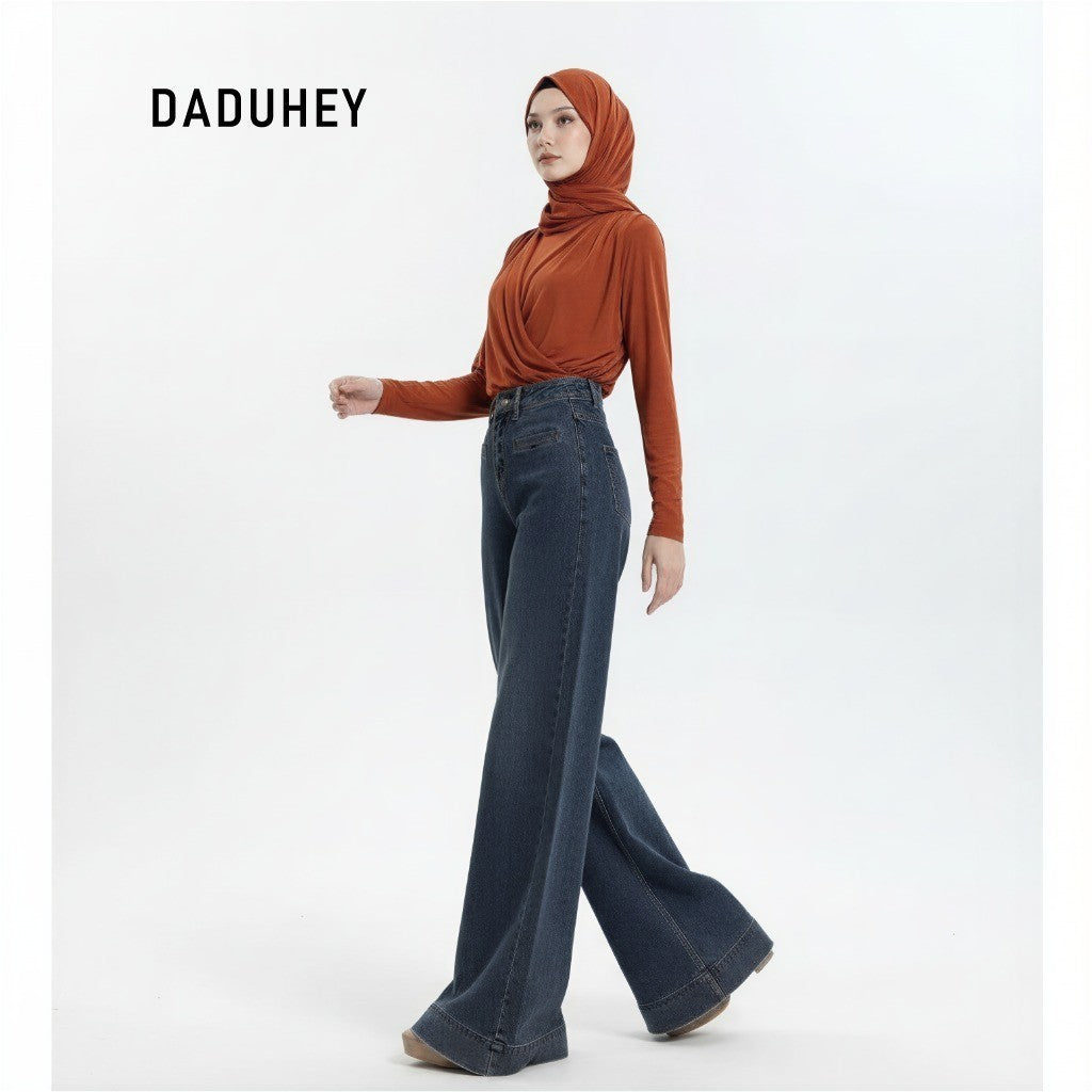DADUHEY Retro Wide Leg Jeans Women's Casual Slim-Fitting Loose Solid Color Trousers | 101