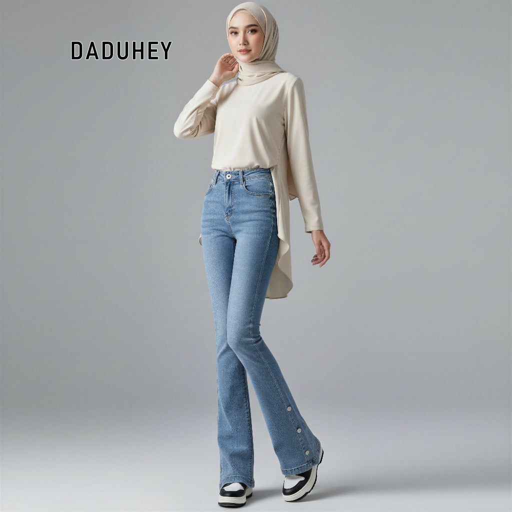 DADUHEY Split Micro-Pull Women's Jeans New High Waist Slimming and Straight Popular Horseshoe Pants | 829
